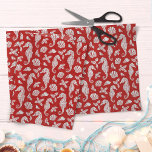 Papier Mousseline Motif des Seahores de Noël de Red Beach<br><div class="desc">Ce papier de tissu de Noël de plage tropicale présente un motif de parties scintillant argentées de hippocampes, coquillages et sprigs sacrés sur un arrière - plan rouge de vacances. Si vous désirez ce design sur plus de produits ou d'autres colorways, ou pour d'autres questions de design, veuillez me contacter...</div>