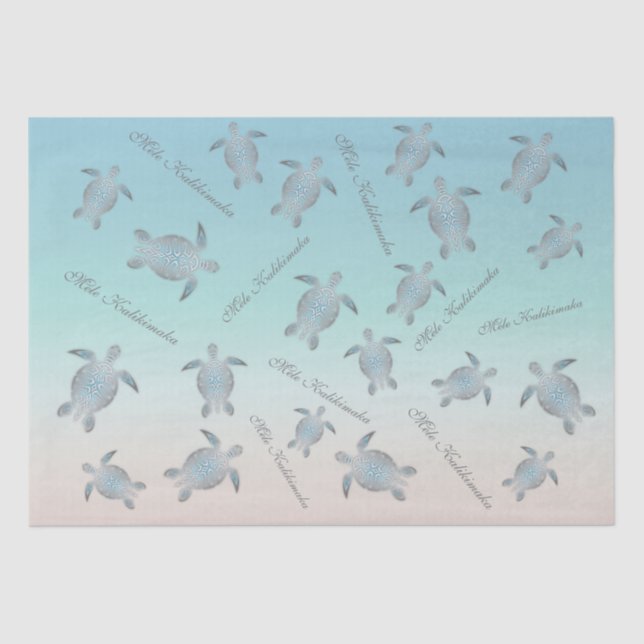 Papier Mousseline Motif des tortues de mer turquoise argentée (Recto)
