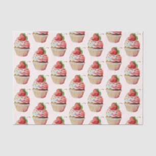 Papier Mousseline Motif dessert sucré fraise Cupcake