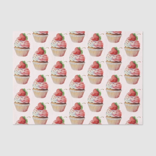 Papier Mousseline Motif dessert sucré fraise Cupcake (Recto)