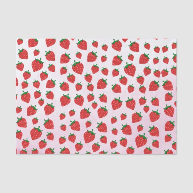 Papier Mousseline Motif d'été aux fraises roses (Recto)