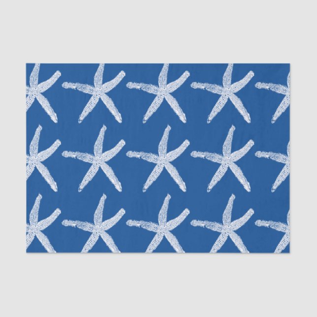 Papier Mousseline Motif d'étoile de mer Plage Nautilus Côtière Bleu  (Recto)