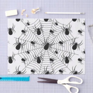 Papier Mousseline Motif d'Halloween Black White araignées
