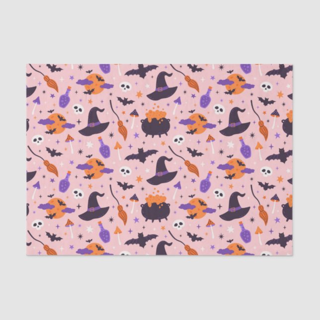 Papier Mousseline Motif d'Halloween mou et rose (Recto)