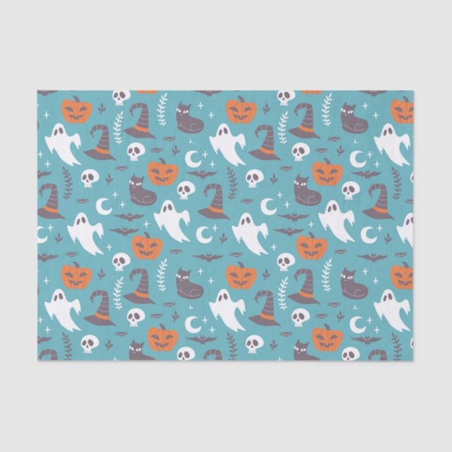 Papier Mousseline Motif d'Halloween Turquoise amusant (Recto)