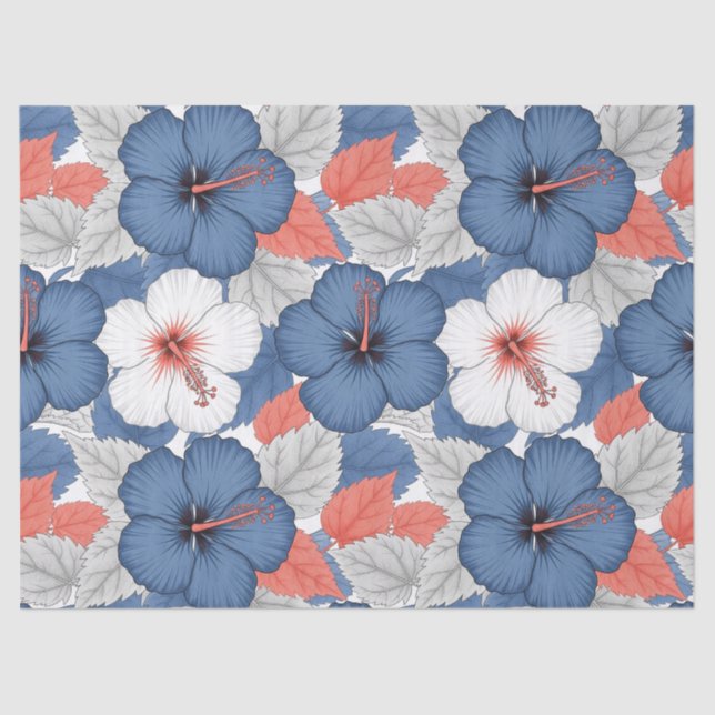 Papier Mousseline Motif d'Hibiscus Tropical Côtier (1) (Recto)
