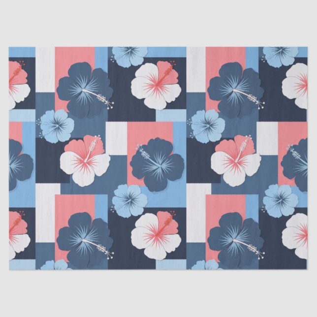 Papier Mousseline Motif d'Hibiscus Tropical Côtier (11) (Recto)