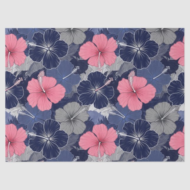 Papier Mousseline Motif d'Hibiscus Tropical Côtier (2) (Recto)