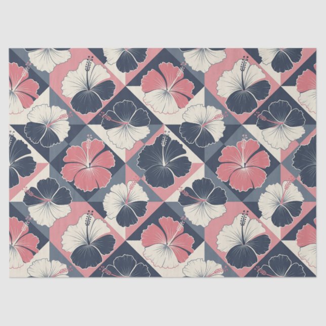 Papier Mousseline Motif d'Hibiscus Tropical Côtier (3) (Recto)