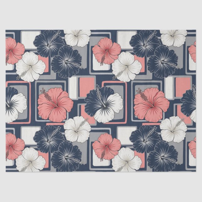 Papier Mousseline Motif d'Hibiscus Tropical Côtier (4) (Recto)