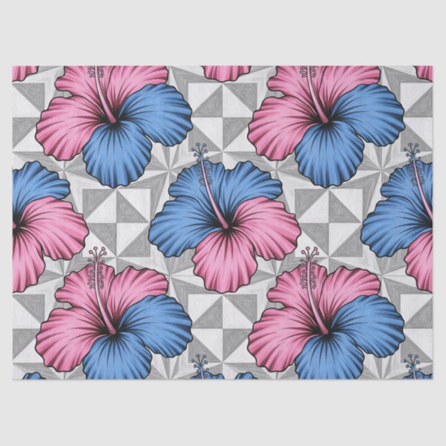 Papier Mousseline Motif d'Hibiscus Tropical Côtier (5) (Recto)