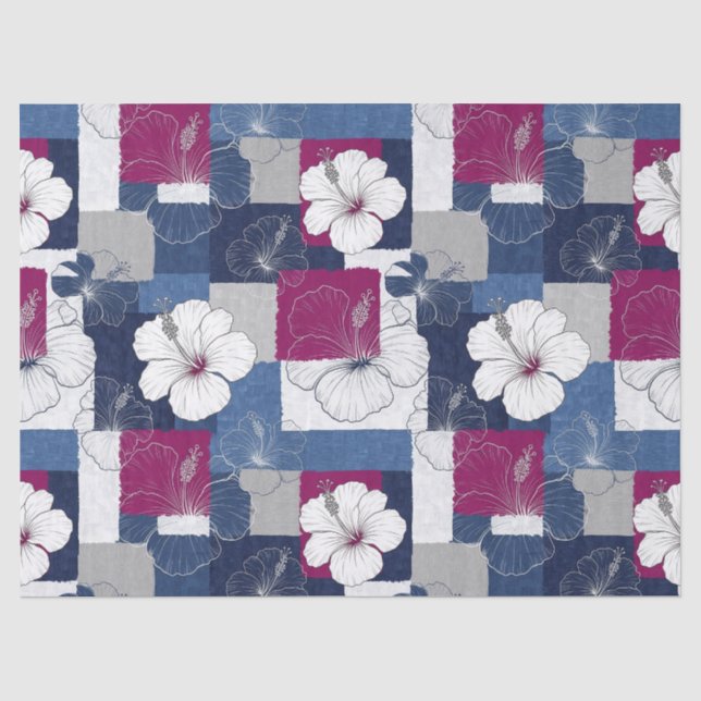 Papier Mousseline Motif d'Hibiscus Tropical Côtier (6) (Recto)