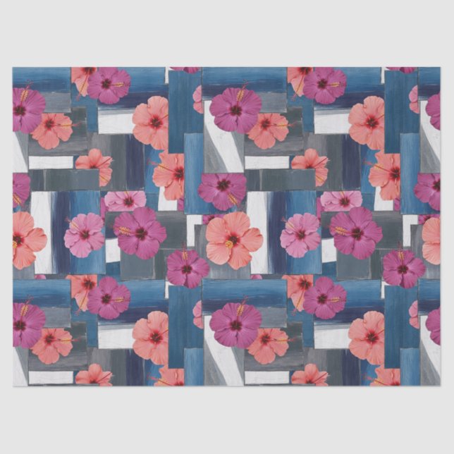 Papier Mousseline Motif d'Hibiscus Tropical Côtier (9) (Recto)