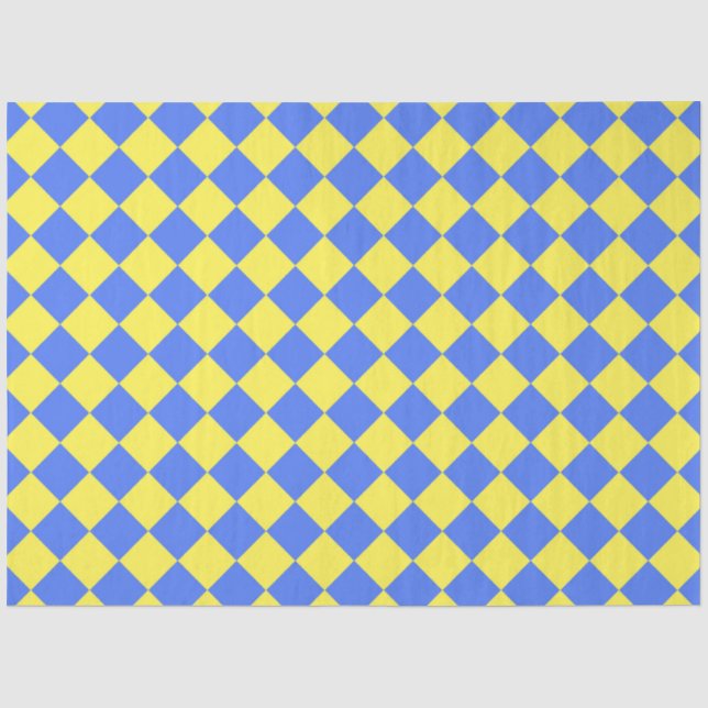 Papier Mousseline Motif diamant à carreaux jaune bleu (Recto)