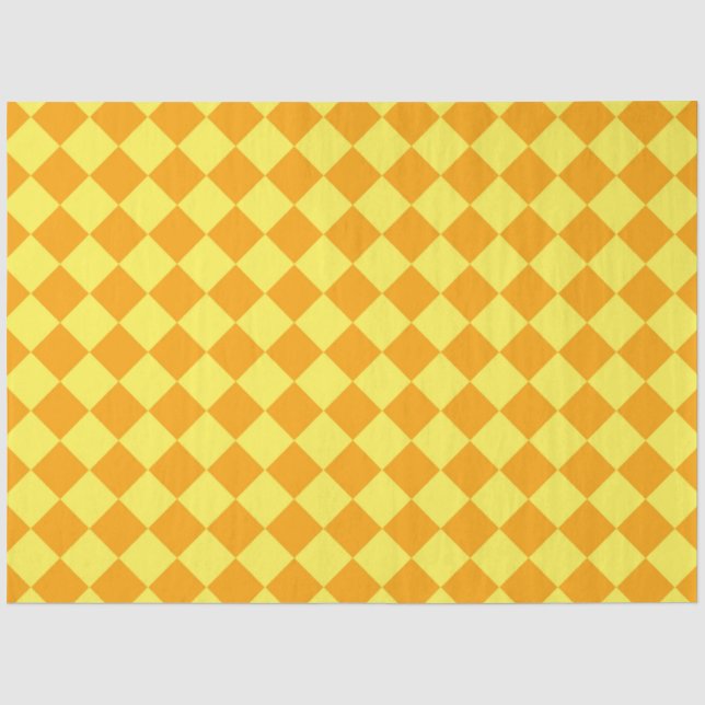Papier Mousseline Motif diamant à carreaux jaune orange (Recto)