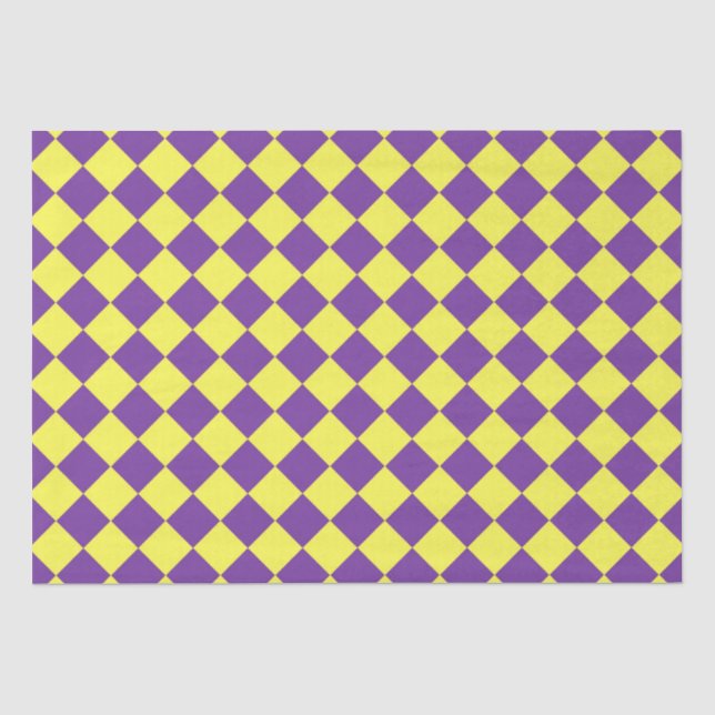 Papier Mousseline Motif diamant à carreaux jaune violet (Recto)