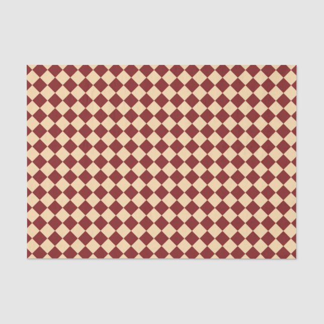 Papier Mousseline Motif diamant à carreaux rouge jaune (Recto)