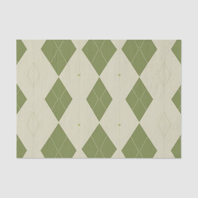 Papier Mousseline Motif diamant Argyle vert olive (Recto)