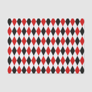 Papier Mousseline Motif diamant rouge blanc arlequin noir