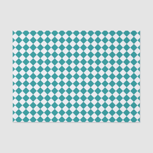 Papier Mousseline Motif diamant turquoise blanc Checker (Recto)