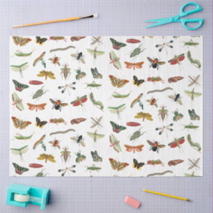 Papier Mousseline Motif d'illustration coloré d'insectes Vintages
