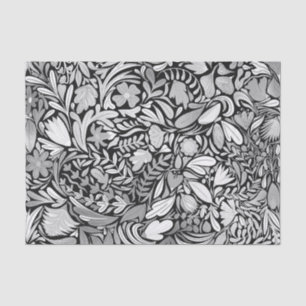 Papier Mousseline Motif d'illustration Feuilles floraux noirs argent