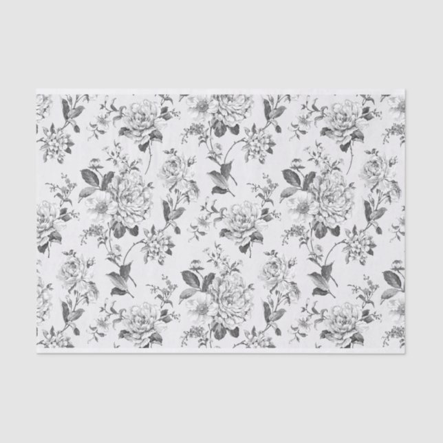 Papier Mousseline Motif d'illustrations florales en noir et blanc (Recto)