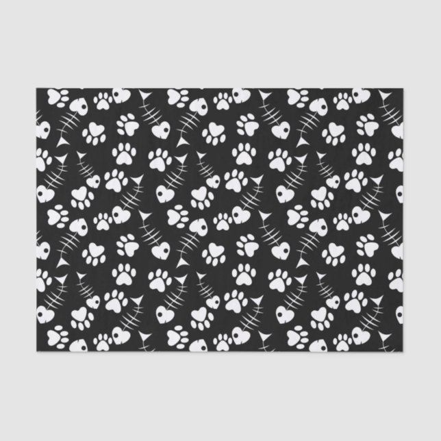 Papier Mousseline motif d'impression de chat d'os de poissons (Recto)