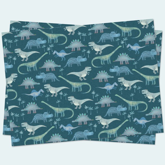 Papier Mousseline Motif Dinosaur Turquoise (Dinosaur fun tissue paper)
