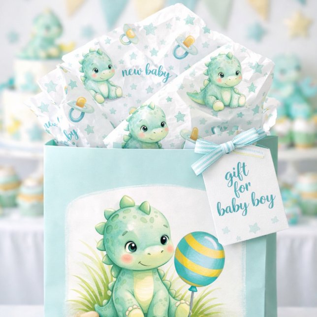 Papier Mousseline Motif dinosaure bleu sarcelle et blanc   (Créateur téléchargé)