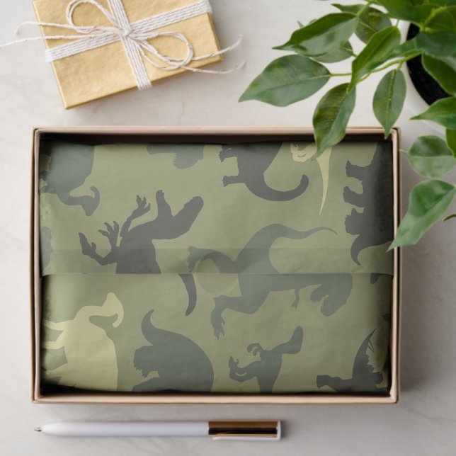 Papier Mousseline Motif Dinosaure, Silhouette Dinosaure, Dino Vert (Cadeau)