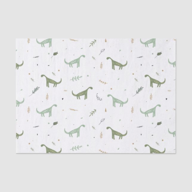 Papier Mousseline Motif Dinosaure Vert (Recto)