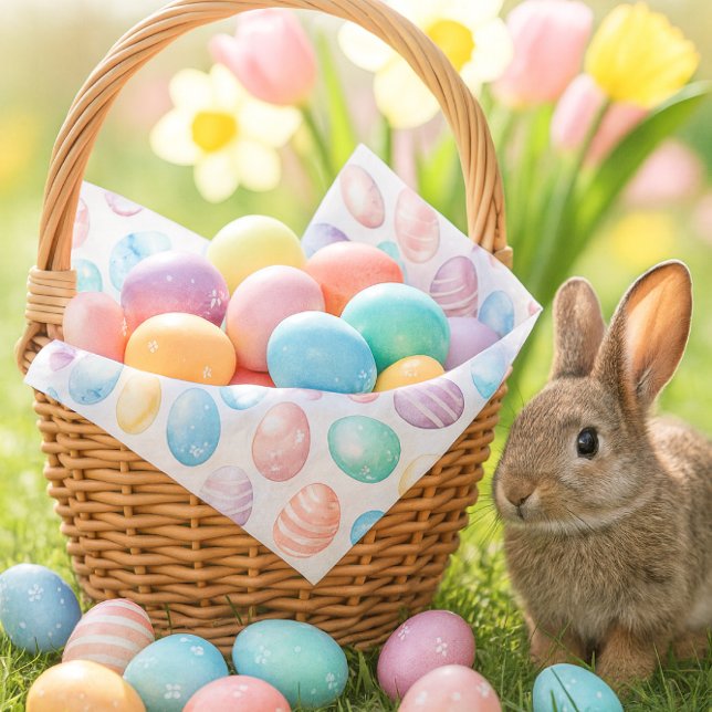 Papier Mousseline Motif d'oeufs de Pâques bleu pastel rose  (Pastel Easter egg tissue paper for baskets, crafts & spring gifts bright, cheerful, and festive!)