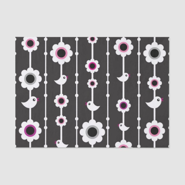 Papier Mousseline motif d'oiseau et de fleurs (Recto)