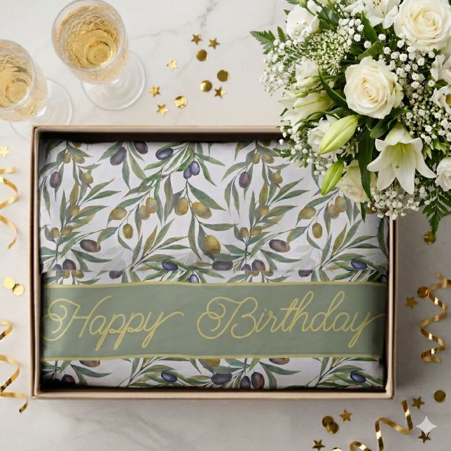 Papier Mousseline Motif d'olive de campagne française vert sauge aqu (Créateur téléchargé)