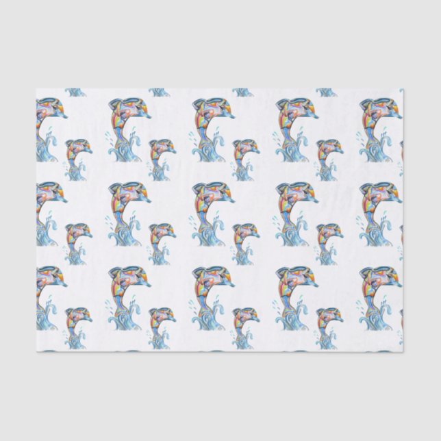 Papier Mousseline Motif Dolphins au crayon couleur (Recto)