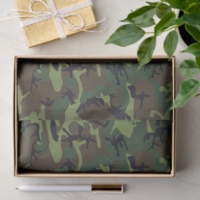 Papier Mousseline Motif du Camouflage Vert, Motif militaire, Armée (Cadeau)