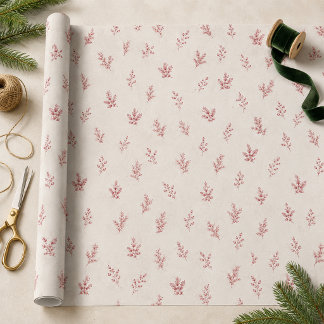 Papier Mousseline Motif élégant de Noël avec des baies de houx rouge