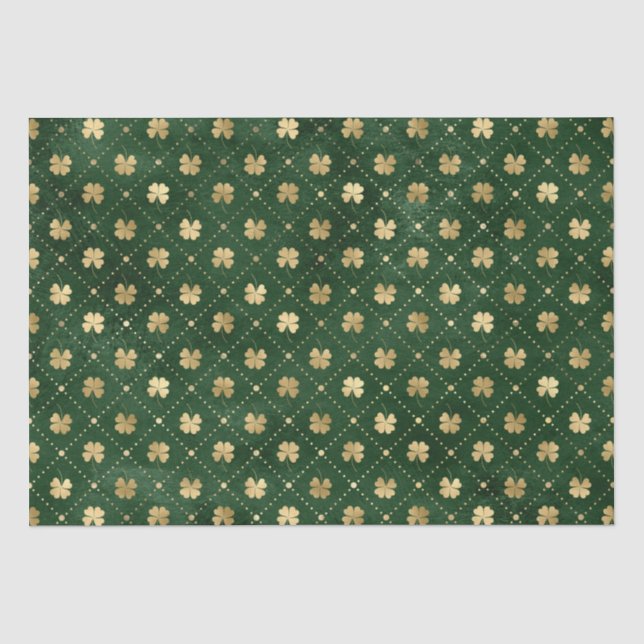 Papier Mousseline Motif élégant de trèfle vert et or (Recto)
