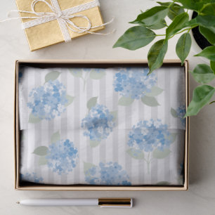 Papier Mousseline Motif élégant d'hortensia bleu avec rayure grise