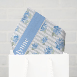 Papier Mousseline Motif Élégant d'Hydrangea Bleue Rayure Grise Nom