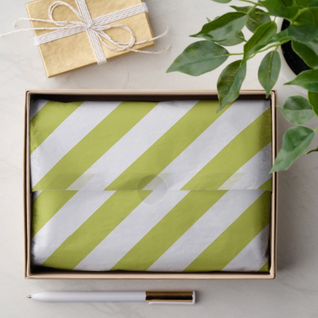 Papier Mousseline Motif élégant rayé chartreuse et blanc (Cadeau)