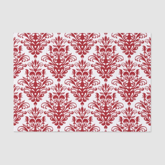 Papier Mousseline Motif élégant rouge foncé et blanc de damassé (Recto)