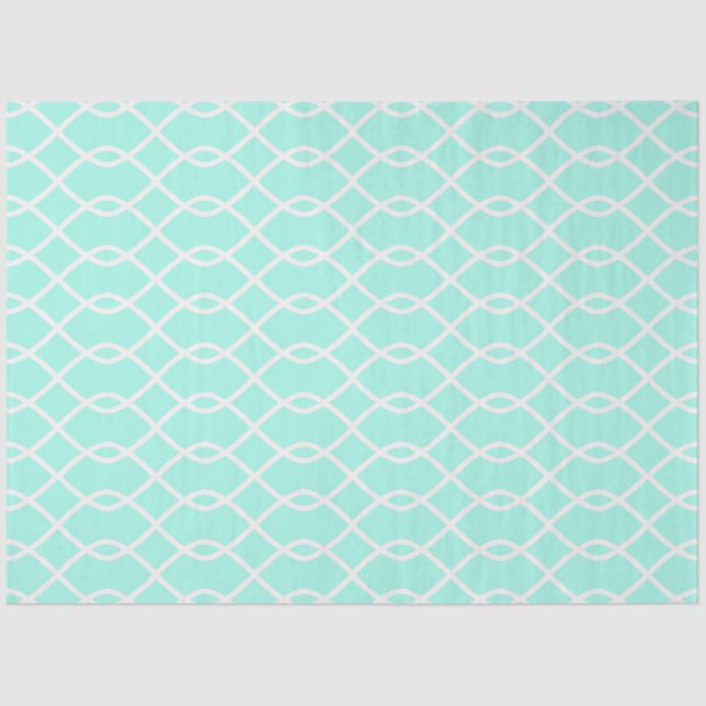 Papier Mousseline Motif ELEGANT WAVE - Papier Tissu Turquoise (Recto)