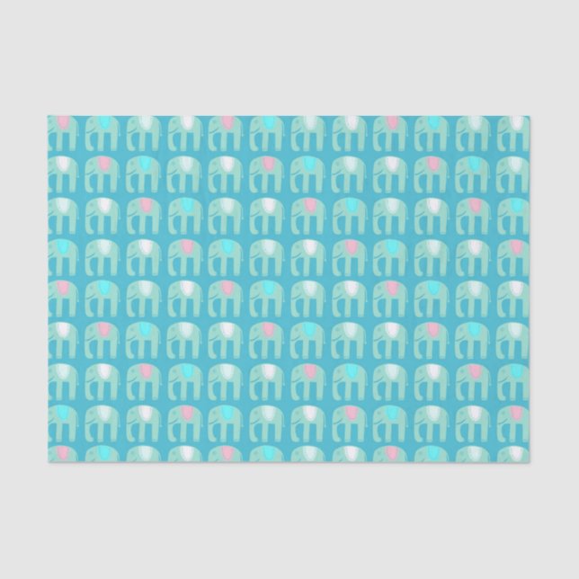Papier Mousseline Motif éléphant Aqua Blue (Recto)