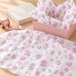 Papier Mousseline Motif éléphant de bébé rose et gris