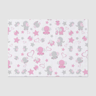 Papier Mousseline Motif Eléphant rose et gris pour bébé Imprimer