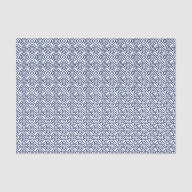 Papier Mousseline Motif en azulejo bleu foncé et blanc (Recto)