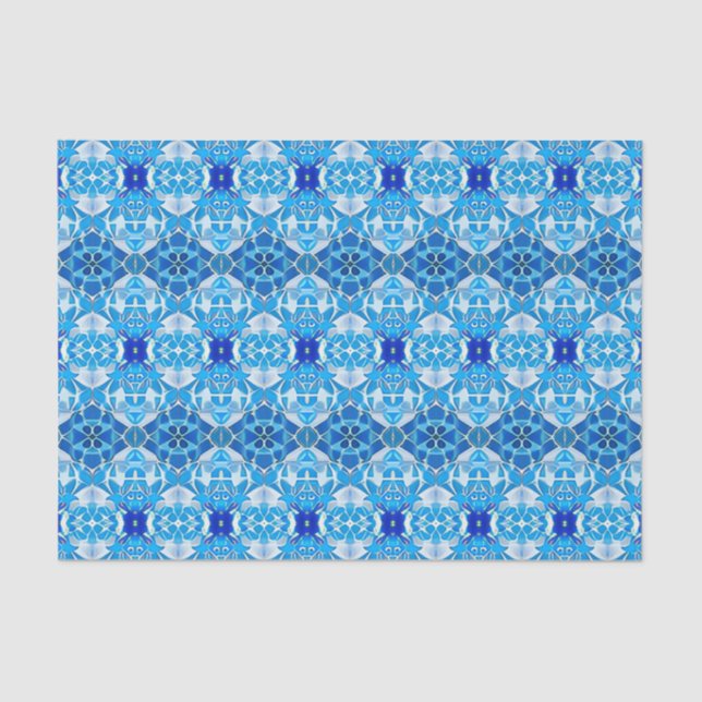 Papier Mousseline Motif en carreaux bleu turquoise, gris et cobalt (Recto)