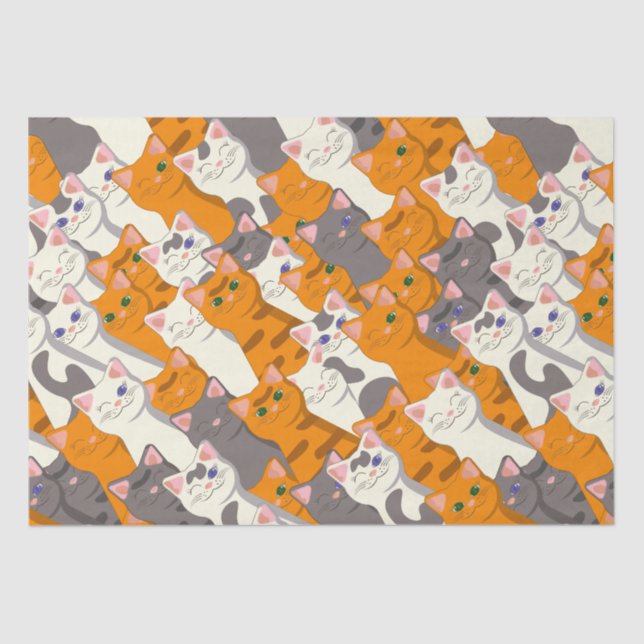 Papier Mousseline Motif en diagonale du chat noir blanc gingembre (Recto)